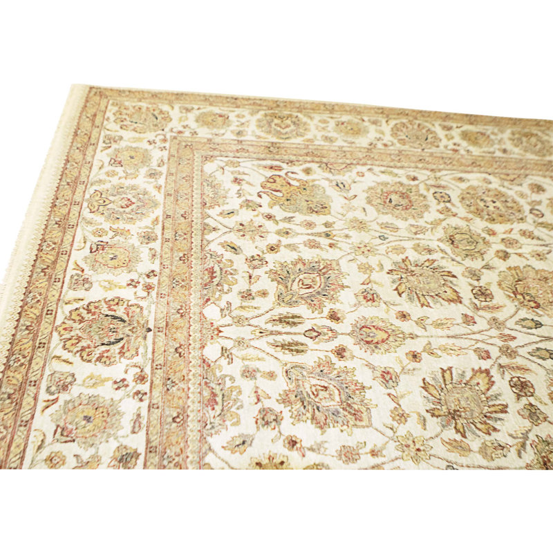 Hand Knotted Wool Area Rug in Cream
