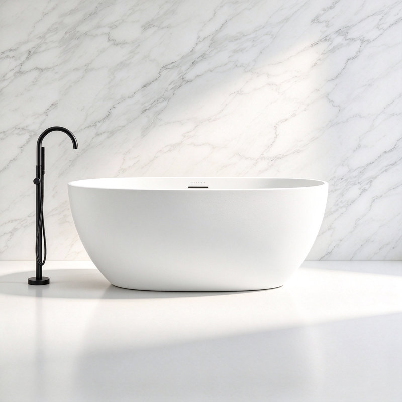 Baignoire de trempage autoportante blanche en acrylique 59 "x 29,5" avec trop-plein et bonde escamotable pour salle de bain MonBlari