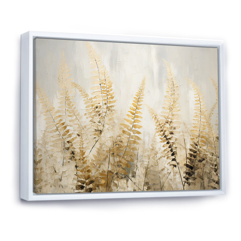 «Golden Ferns Silent Gracefulness» sur toile, Cadre flottant blanc, H 34 po x l 44 po x P 1,5 po