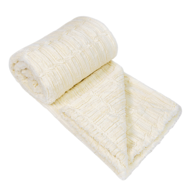 Ivory Reversible Sherpa Faux Fur Throw Blanket 50" x 60"