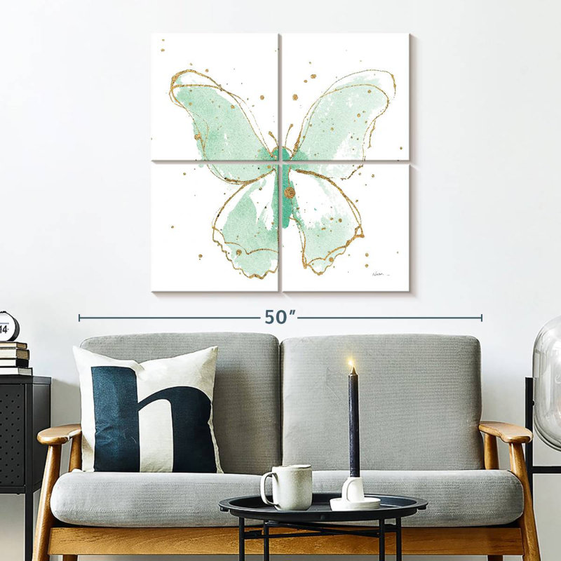 Papillons dorés Brampt menthe, H 32 po x l 32 po