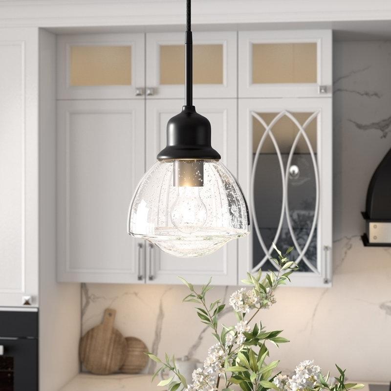 1 - Light Single Pendant, Blackened Bronze, Seeded