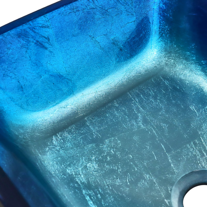 Metro Lane Bharata 46mm L x 33mm W Tempered Glass Rectangular Sink with Overflow, Blue
