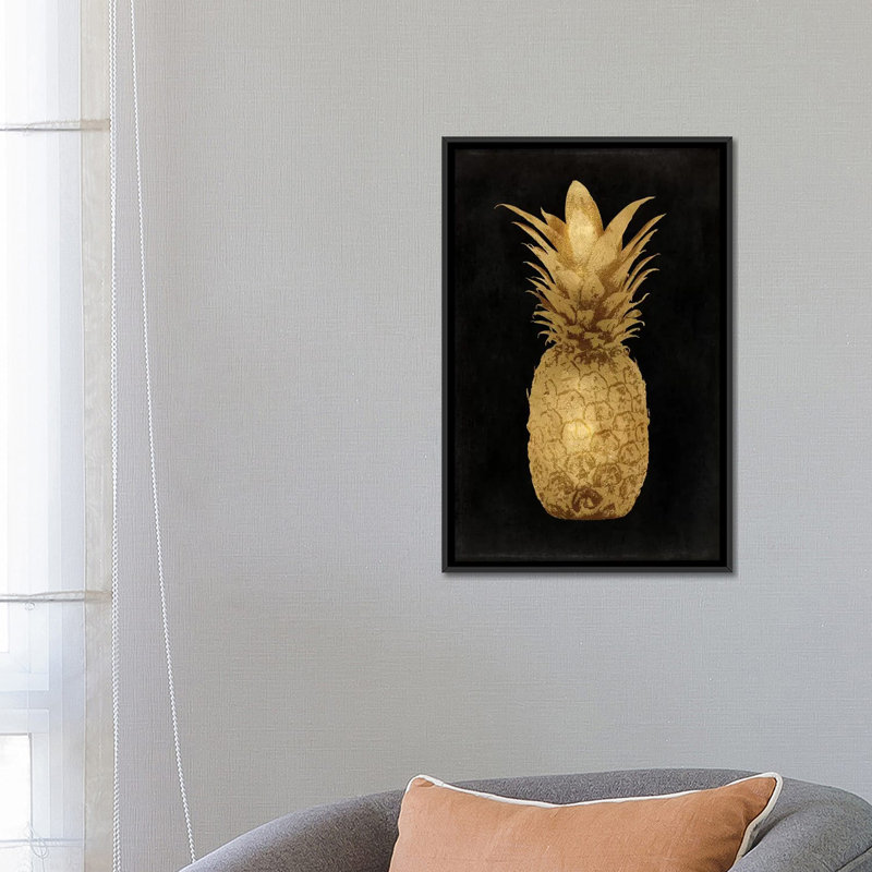 « ananas i », impression sur toile en noir, H 26 po x l 18 po x P 1,5 po, Toile avec cadre noir, Pas de tapis