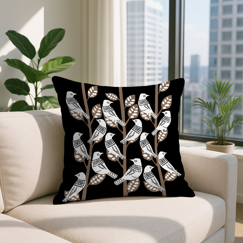 Oreiller carré réversible intérieur / extérieur Keaton Bird, Carré 19 po, Black