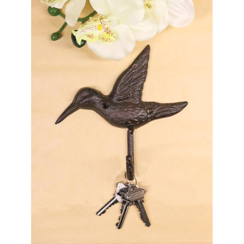 Set Of 4 Rustic Whimsical Cast Iron Hummingbird Wall Coat Towel Keys Hook Décor