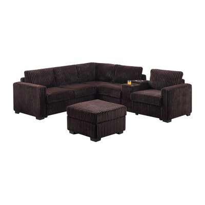 Contemporary 4pc L-Shaped Sectional Set with USB Console and Cocktail Ottoman