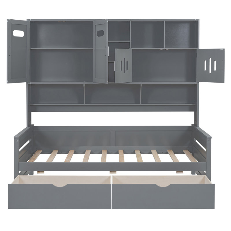 Wooden Daybed With 2 Drawers, Gray, Twin