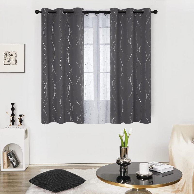 Rideaux occultant à motif argenté avec œillets , L 38 po x L 45 po, Grey/Silver