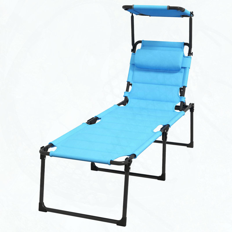 Folding Chaise Lounge Chair with Adjustable Backrest and Sunshade, Light Blue