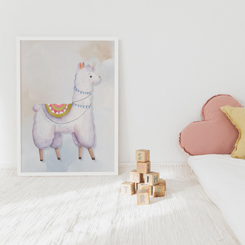 «Z Studio Maheshwari Wall Art Vintage Baby Llama», affiche murale pour chambre de bébé, Cadre blanc