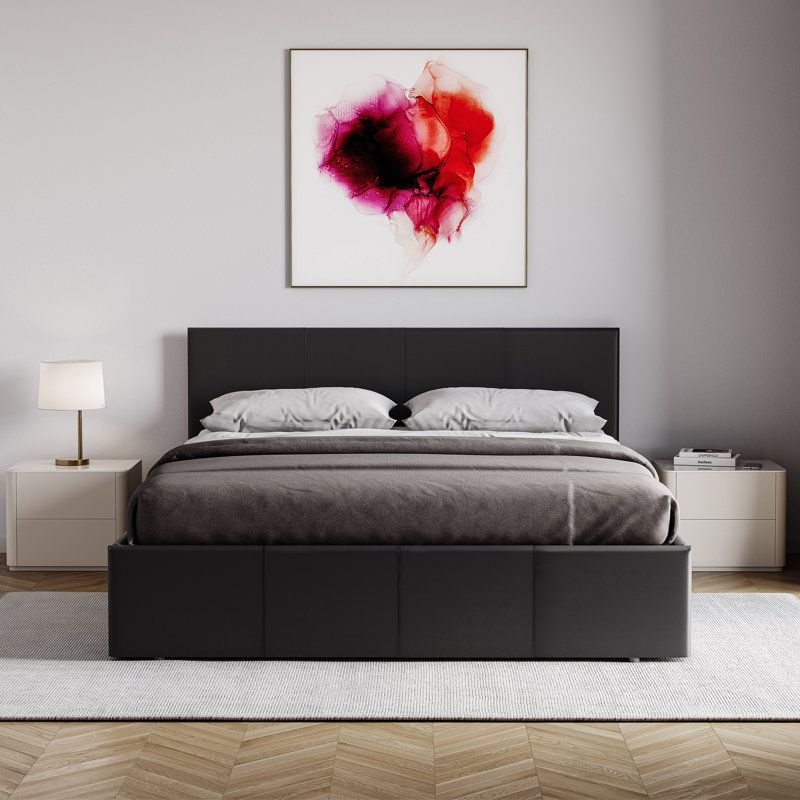 Wilna Upholstered Ottoman Bed, UKFR Certified, Black, Kingsize (5')