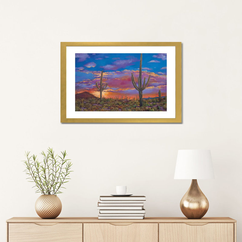 " Southern Arizona Evening " by Johnathan Harris, Gold Framed, 16" H x 24" W x 1" D