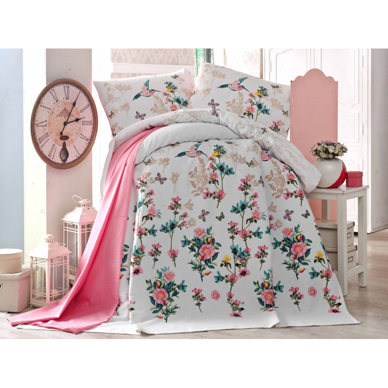 Cotton Floral Bedding, 61" x 79" Bedspread