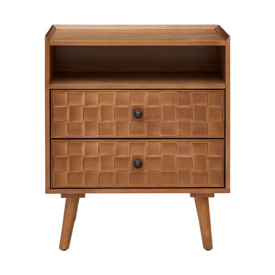 Nightstand with Charging Station, 2 Drawer Bedside Table with Open Shelf