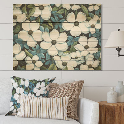 Tranquil White Dogwood Flowers I - Dogwood On Wood Print