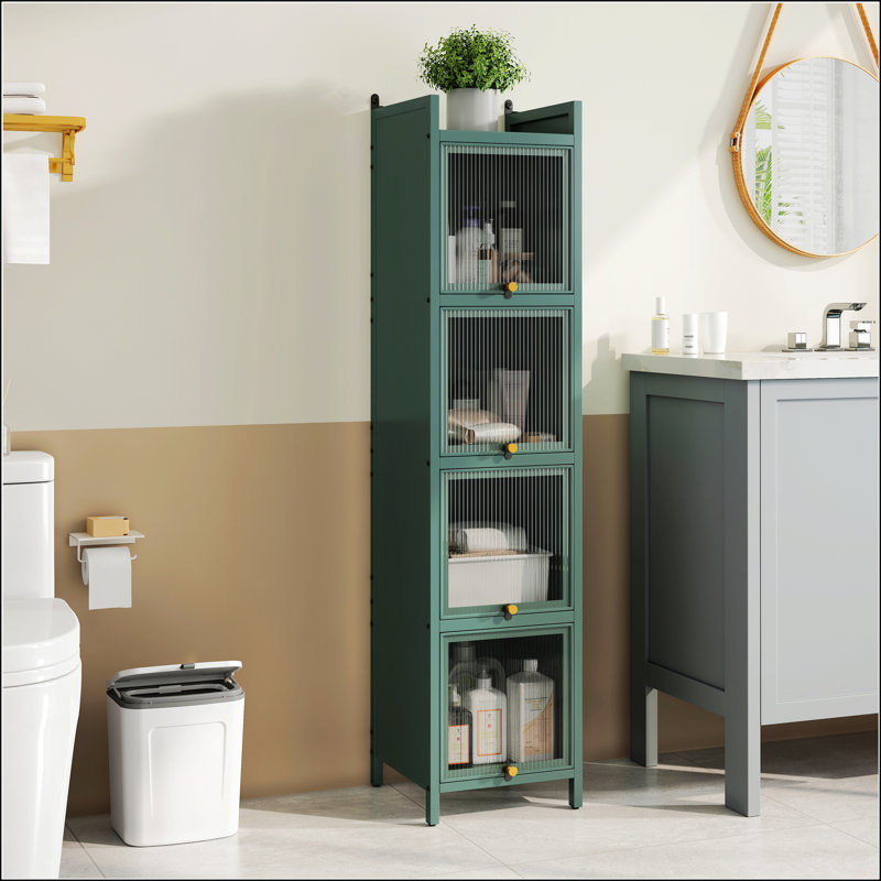 Modern Four-Tier Glass Door Cabinet With Featuring Five-Tier Storage, For Entryway Living Room Bathroom Dining Room