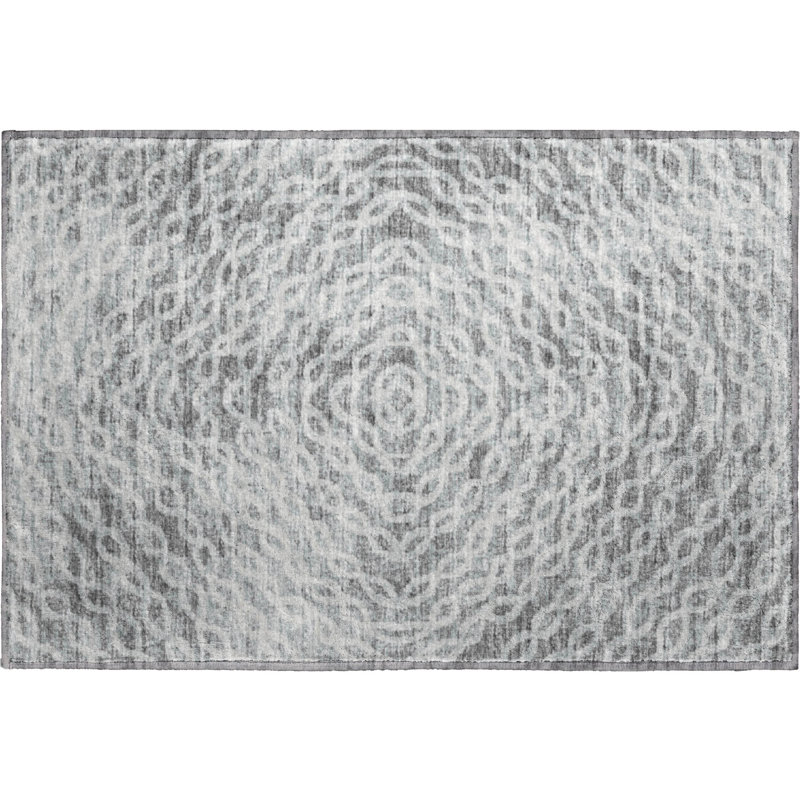 Premium Machine Washable Mayfield AMF74 Geometric Rug, 1'8" x 2'6", Ash