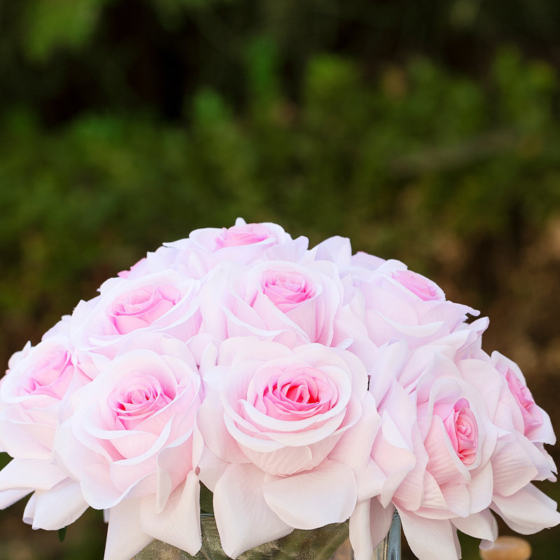 Silk Rose Arrangement in Vase, Pink