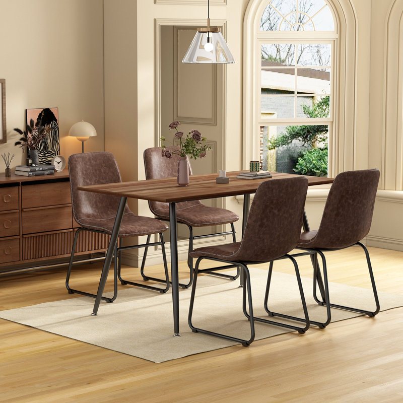 5 Pieces Dining Set With Rectangular Wood Top Table And 4 Upholstered Side Chairs, Brown, Brown
