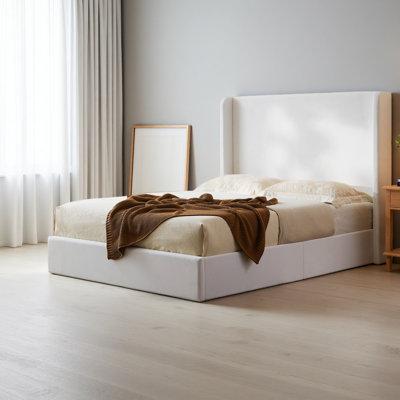 Upholstered Wingback Bed / Upholstered Platform Bed Frame / 52.3" High Headboard / Simplicity / Minimalist / No Box Spring Needed / Easy Assembly / Ki