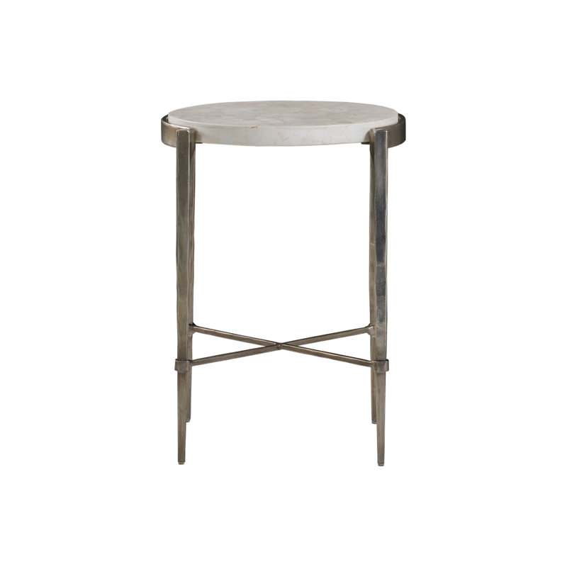 Gray Stone and Metal Round End Table