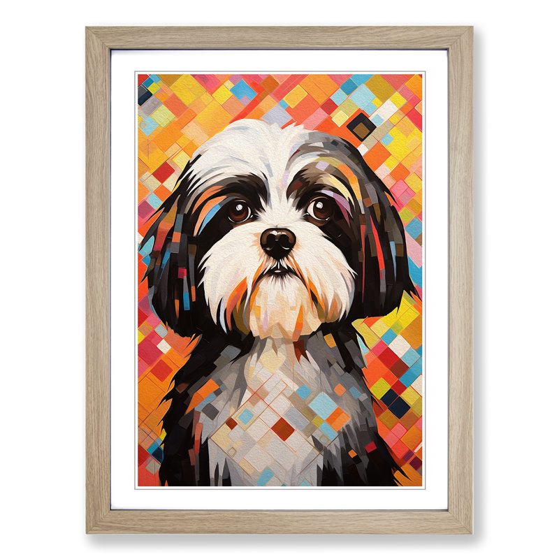 Shih Tzu Constructivism - Framed Print, Oak , 64cm H x 46cm W x 2cm D