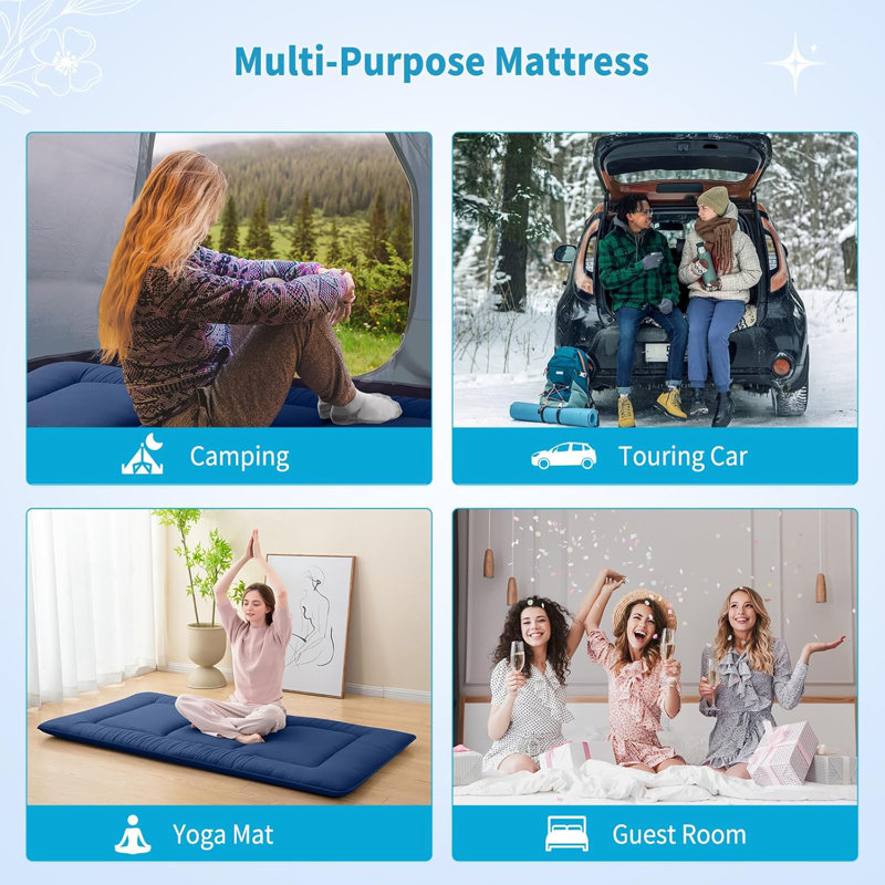 Japanese Futon Mattress,Floor Mattress Thicken Sleeping Mattress Foldable & Portable Roll Up Camping Mattress,Navy, Twin