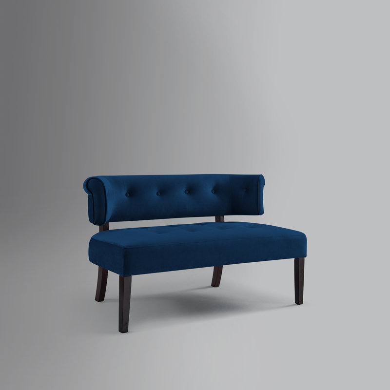Banc rembourré pour chambre à coucher Cassius Setee, Velours bleu marine