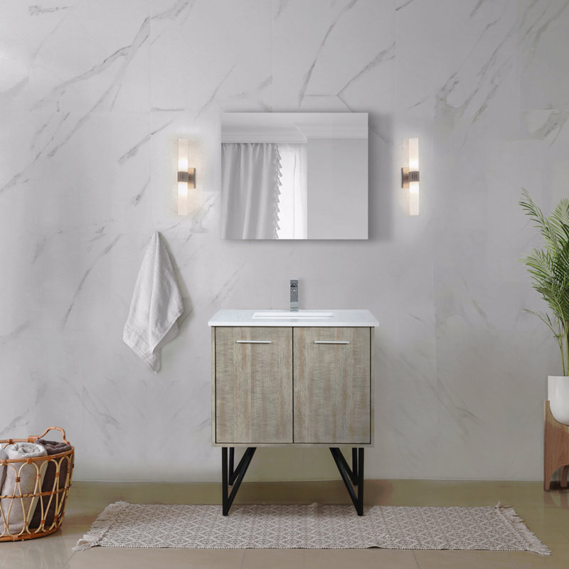 Ensemble de meuble-lavabo simple l 30 po x P 20 po avec comptoir en quartz blanc et robinet chromé, Chrome chrome