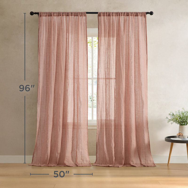  Solid Semi-Sheer Curtain Panels, 50" W x 96" H, Rust