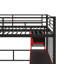 Lit mezzanine double en métal avec espace de travail intégré, garde-robe, escalier de rangement et éclairage DEL