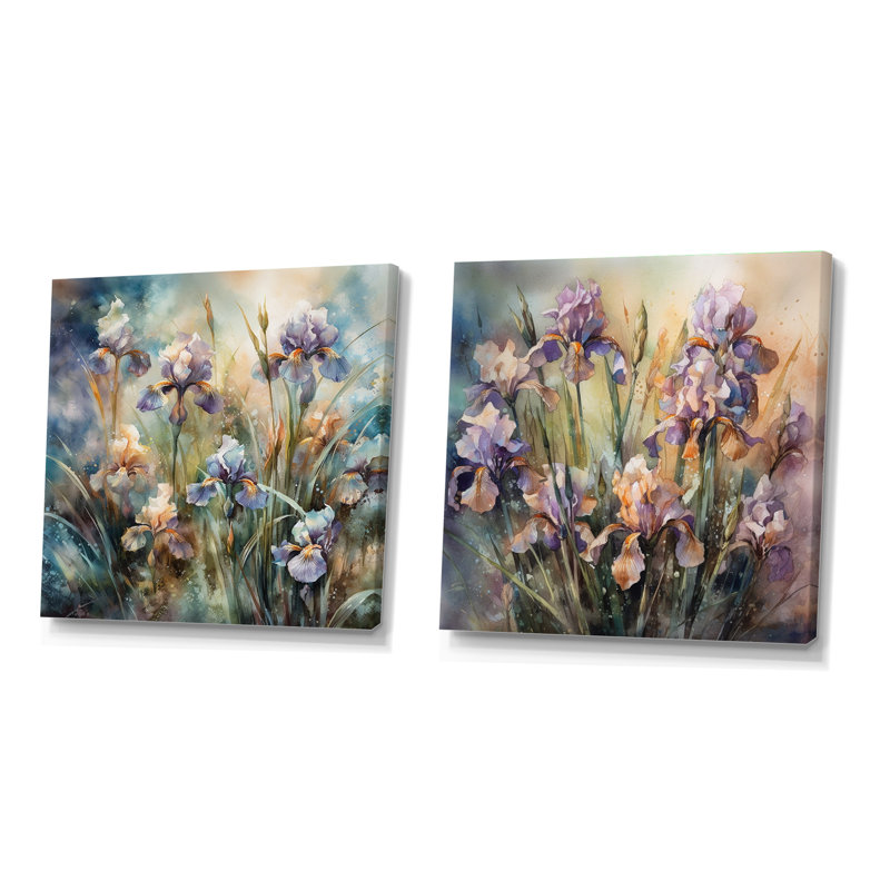 Ensemble de 2 colliers carrés iris mauve et sauvage Wild Iri, Toile tendue, H 30 po x l 61 po
