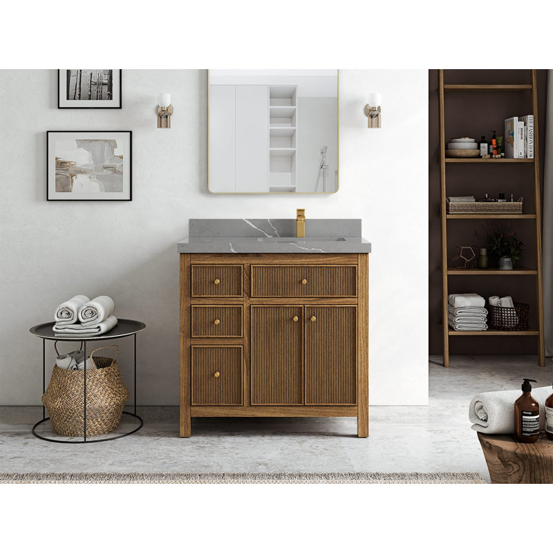 36'' Single Bathroom Vanity with Quartz Top, Piatra Gray