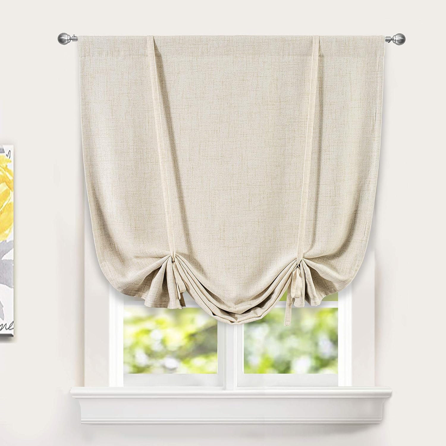 August Grove® Antonino Linen Textured Blackout Tie Up Curtains Double Layer Thermal Insulated Lined Balloon Roman Shade & Reviews | Wayfair