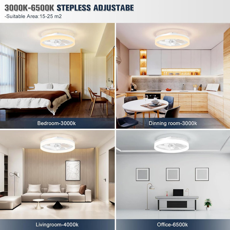 19.7in Fandelier Ceiling Fan Flush Mount, 3000K-6500K Smart Bladeless LED Fan Light