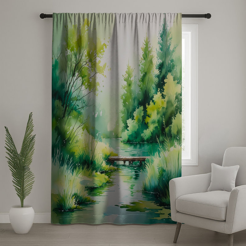 Rideaux de fenêtre Watercolor Forest Scene, 50 po x 92 po - 1 panneau, Transparent