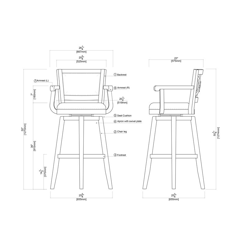 Tabouret de bar rotatif très haut Angelija, Cerisier