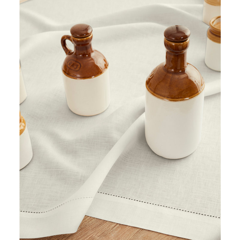 100% Pure Linen Hemstitch Table Cloth - Classic Hemstitch, Ivory, 144" x 60"