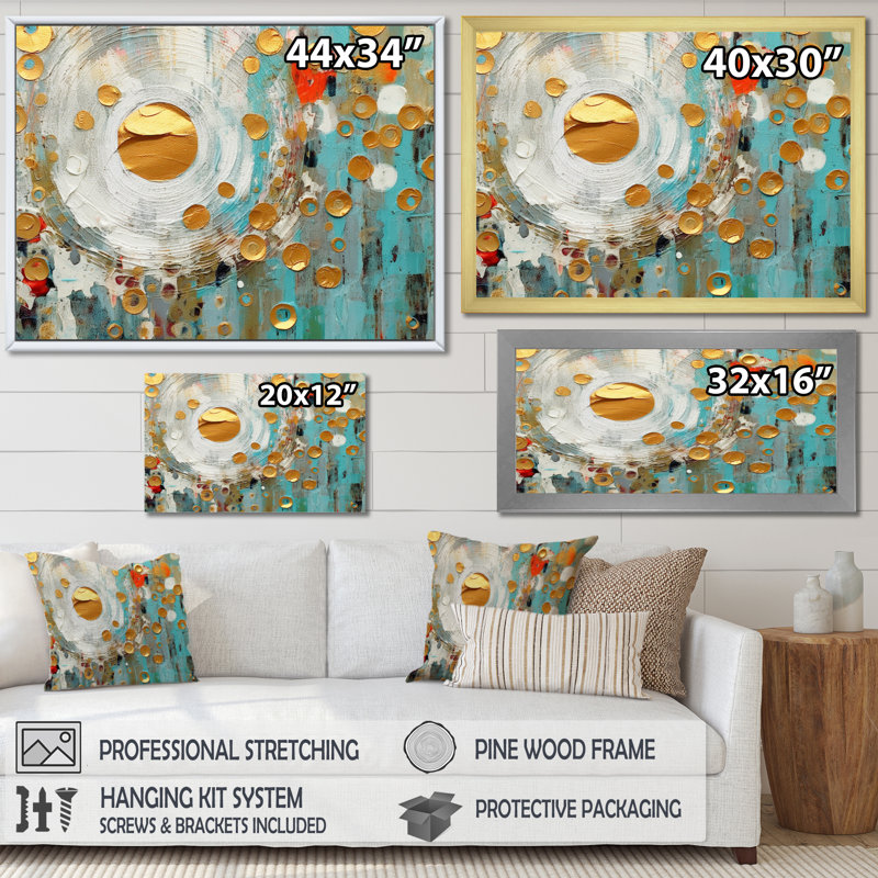 «Gold Turquoise Geometric Reflections I», reproduction d'art sur toile, Cadre simple noir, H 24 po x l 32 po x P 1 po
