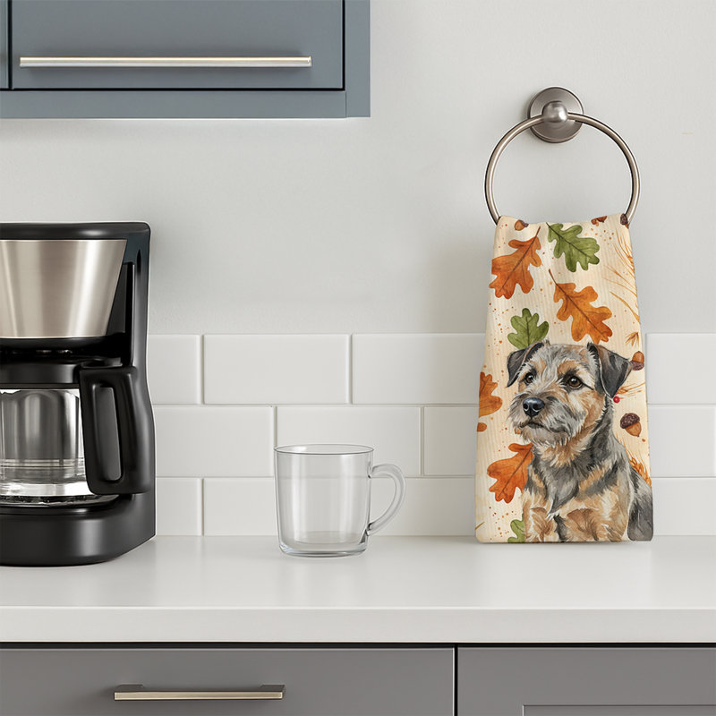 Grizzle and Tan Border Terrier Heirloom Fall Kitchen Towel, Grizzle and Tan Border Terrier