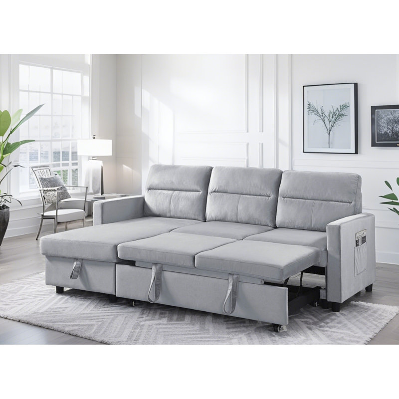 Canapé-lit modulaire réversible en velours clair de 81,5 po avec méridienne de rangement et poche latérale