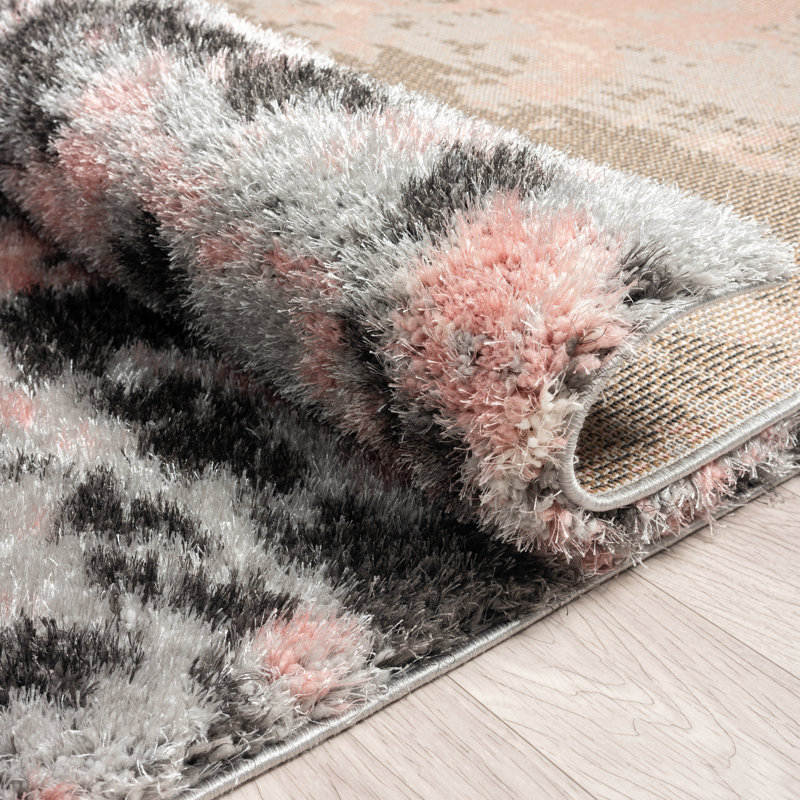 Abstract Area Rug in Pink, Rectangle 2' x 3'