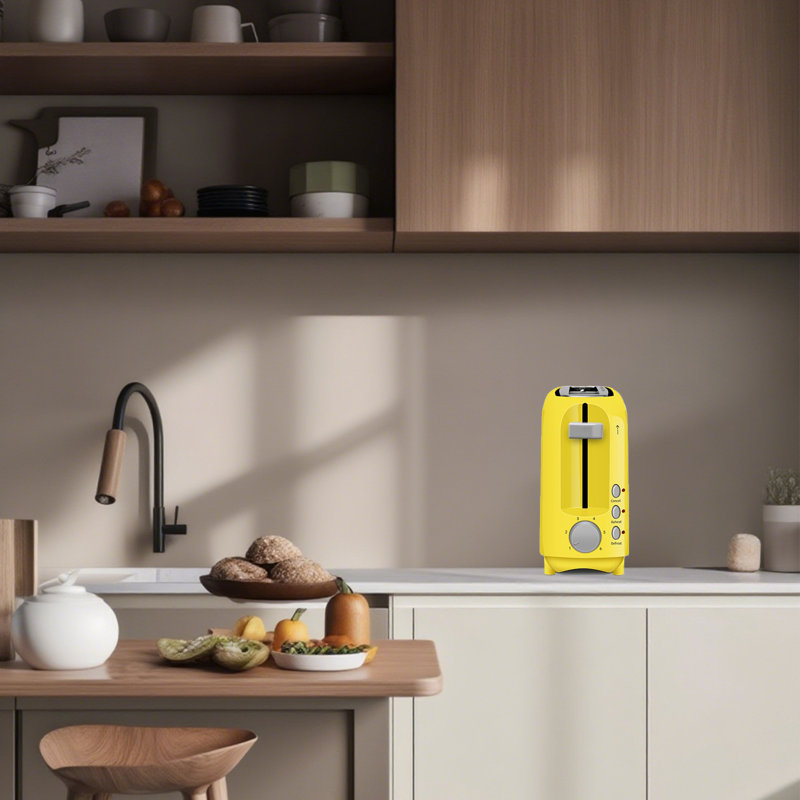 2-Slice Slim Bread Toaster Featuring 10-Inch Long Slot, 6 Shade Settings, Removable Crumb Tray, Defrost/Reheat/Cancel Functions & Safe Auto Shut-Off,Yellow