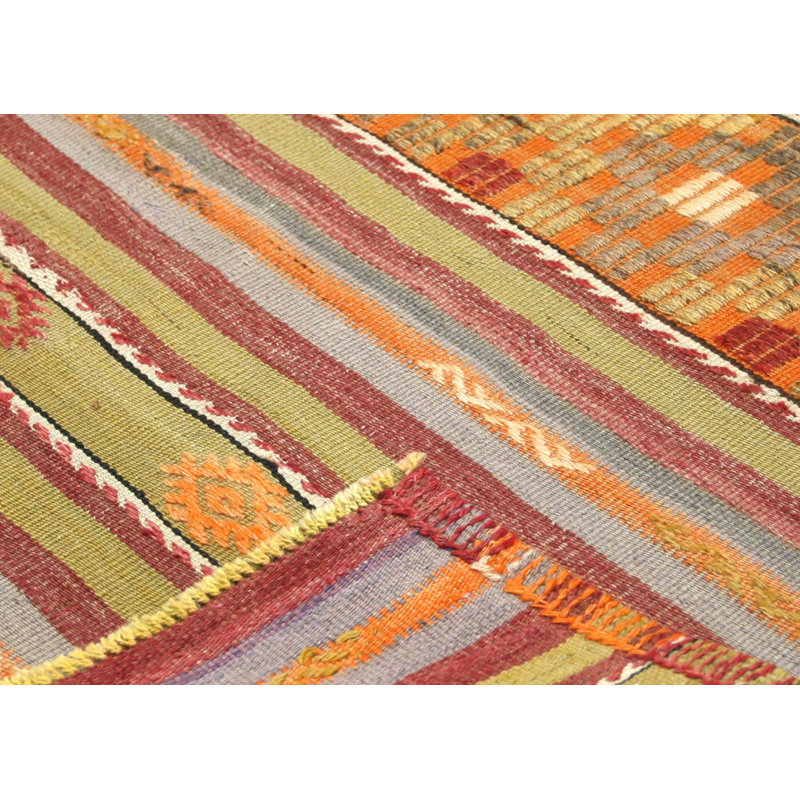 Tapis unique en laine noué à la main de style années 1960 de 3 pi 8 po x 5 pi 2 po en rouille / gris / jaune / beige