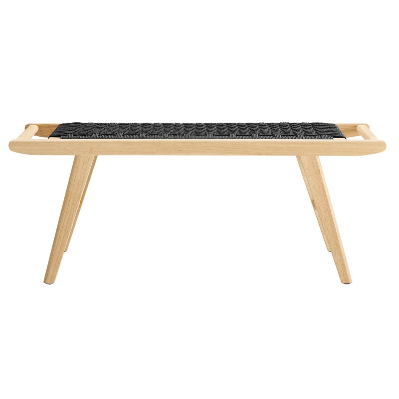 Saoirse 47" Woven Rope Wood Bench, Natural, Black