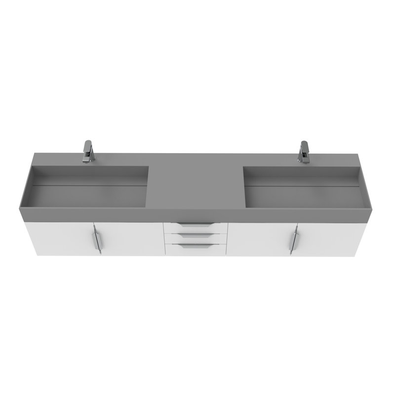 84" Amazon Double Bathroom Vanity with Top, White, Gray, Brushed Nickel