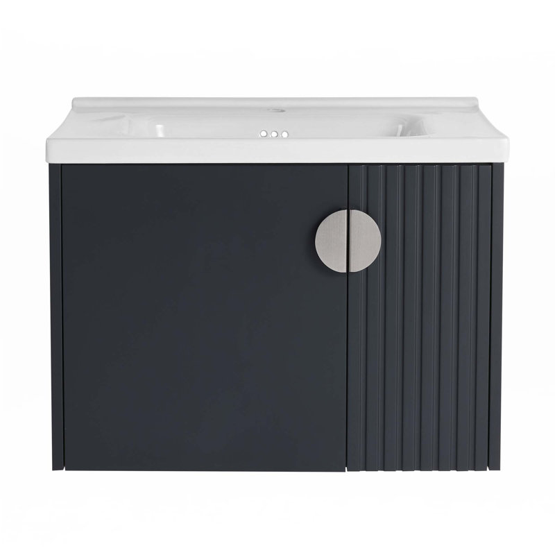 Petit meuble-lavabo avec lavabo, Noir, noir, noir, noir, Argent argent