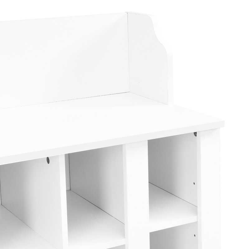 Shoe Storage Bench With Hall Tree And Wall Mounted Hooks, Black, 176lbs Support, Adjustable For Entryway, White