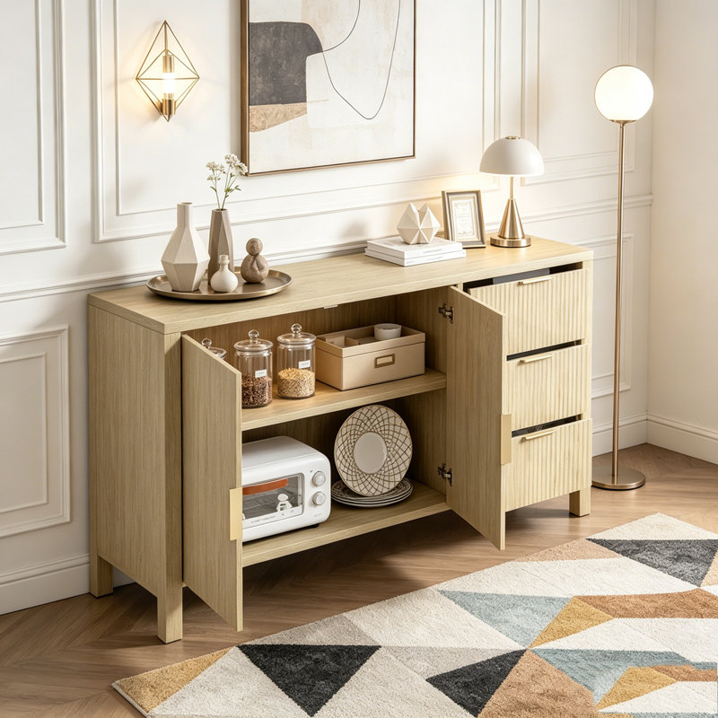 Modern Wave-Pattern Sideboard with 3 Drawers